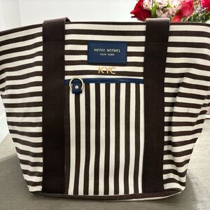 Henri Bendel Chocolate and Cream Striped Tote